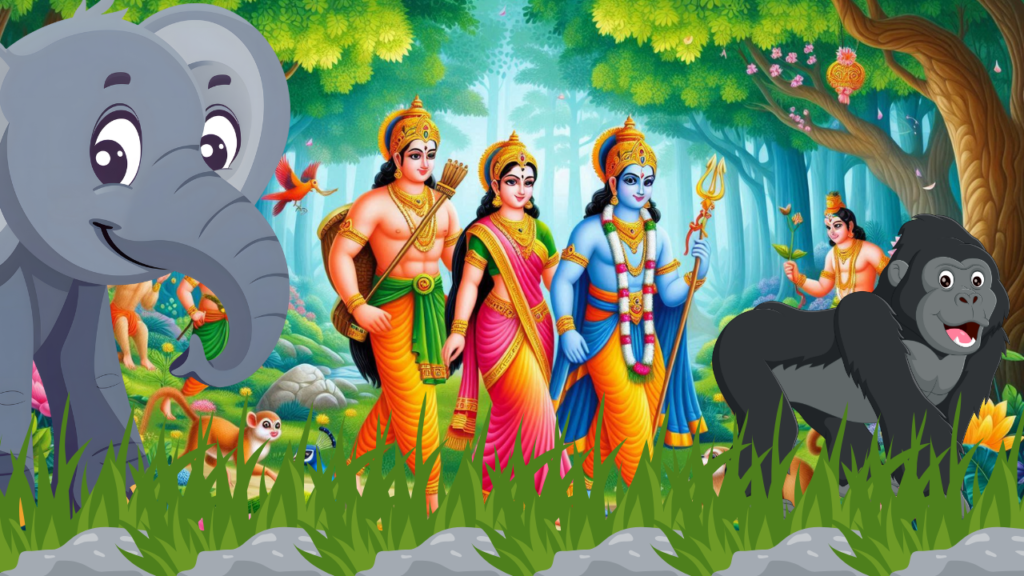 Indian Classical Literature ram laxman and sita are going to the forest. 