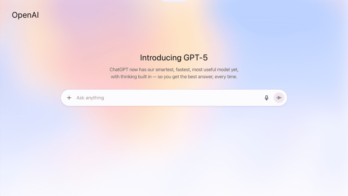 GPT-5 introduction screen on ChatGPT with tagline about smarter, faster, and more useful AI.