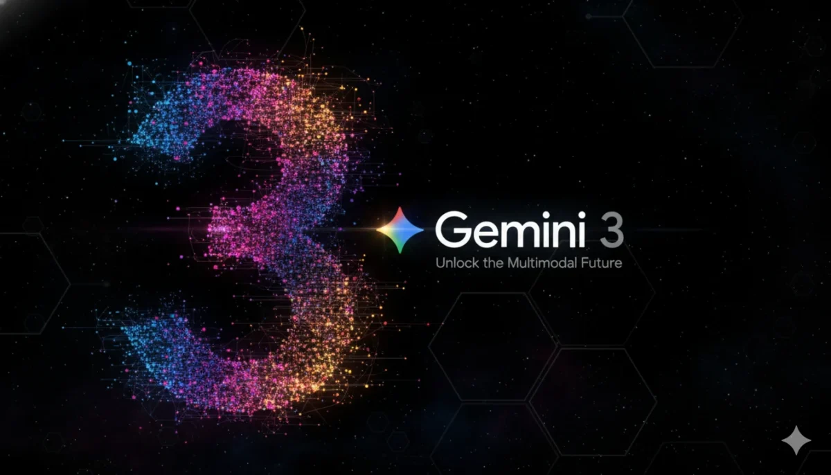 Gemini 3 AI digital artwork showing multicolor particle-based number three symbolizing Google’s next-gen multimodal intelligence