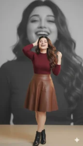 Gemini AI Photo Prompt Copy Paste. Girl standing with a soft laughing shadow layer behind, created using