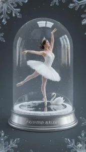 Girl in icy blue gown inside a winter fantasy crystal dome – Gemini AI Crystal Ball Photo Prompt For Girl