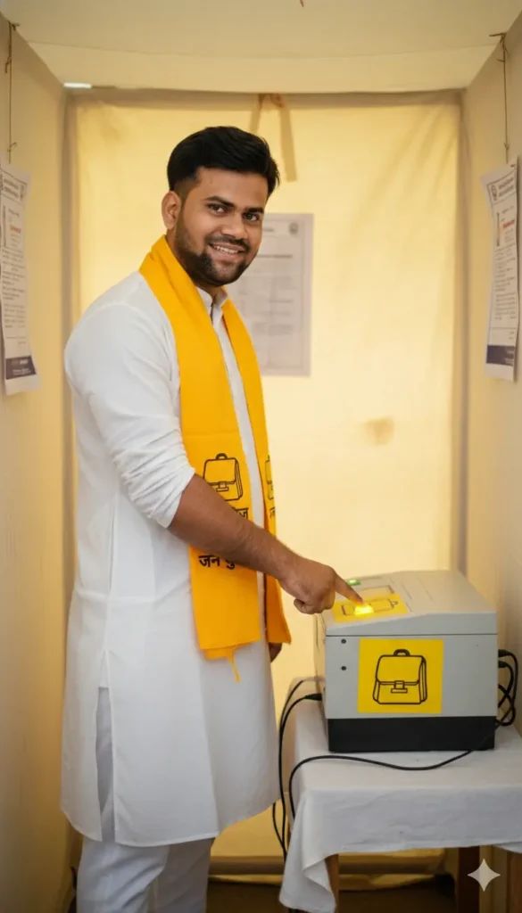 Casting His Vote: A Democratic Act A Wave of Support ai photo prompt