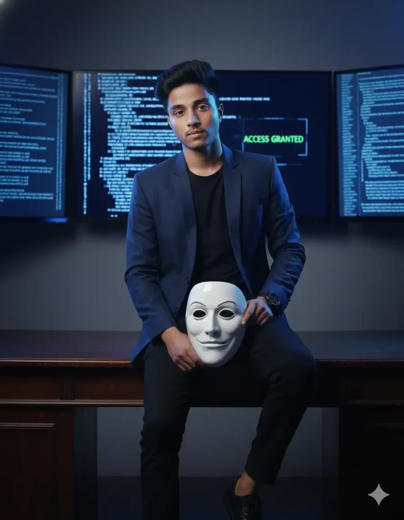 Blue Suit Futuristic Portrait – Gemini AI Photo Prompt Copy Paste Trending