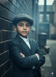 A kid posing with folded arms against a brick wall generated using Top 5 Kids Gemini AI Photo Prompts.