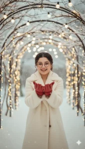 Christmas portrait collage created using festive outfits and backgrounds | Gemini AI Christmas Photo Prompt 2025