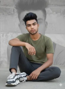 Boy sitting on the floor with a soft monochrome shadow background created using Gemini AI Photo Prompt Copy Paste.
