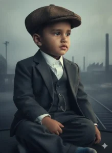 A child wearing a vintage cap and suit generated using Top 5 Kids Gemini AI Photo Prompts.