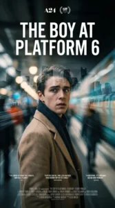 A24-style movie poster created with Gemini AI Cinematic Movie Poster Photo Prompt featuring a man on a platform.