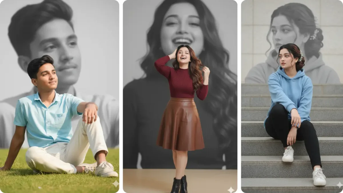 Collage of shadow-style boy and girl portraits created using Gemini AI Photo Prompt Copy Paste.