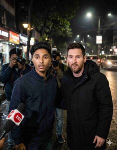 Gemini Lionel Messi Photo Editing Prompts selfie with Messi at night