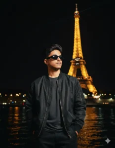 Google Gemini Cinematic Night Travel Portrait AI Photo Prompt casual night travel look with city lights