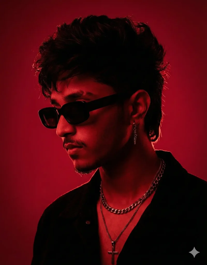 Moody red side-profile portrait of a boy created using Google Gemini AI Moody Style Photo Prompt For Boy