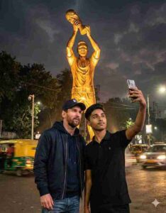 Gemini Lionel Messi Photo Editing Prompts back camera selfie with realistic lighting