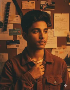 Dark cinematic close-up boy portrait with hoodie using the 5 Gemini AI aesthetic photo Prompt