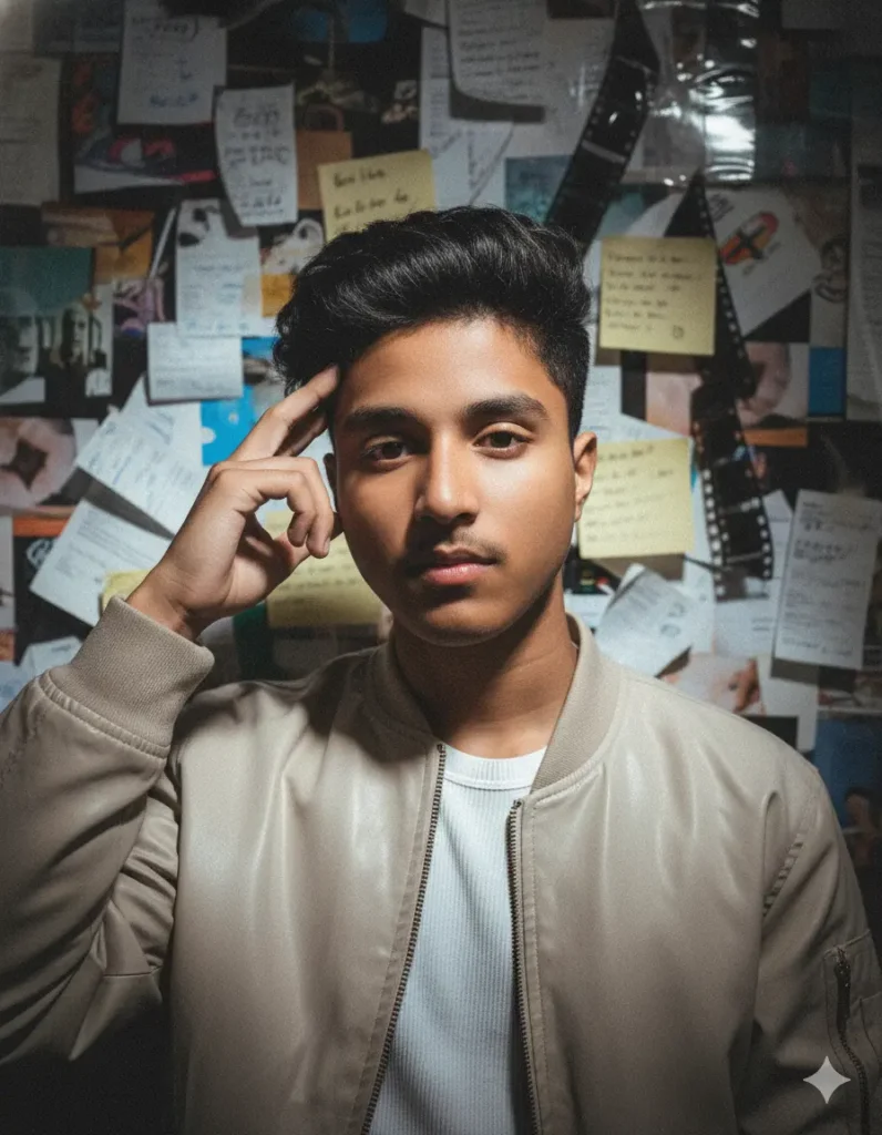 Aesthetic boy portrait with mirror flash light using the 5 Gemini AI aesthetic photo Prompt