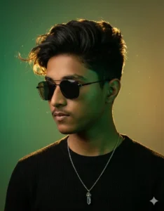 Green-yellow moody cinematic portrait using Google Gemini AI Moody Style Photo Prompt For Boy