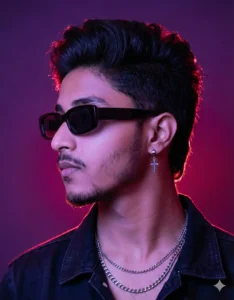 Purple neon moody portrait created using Google Gemini AI Moody Style Photo Prompt For Boy