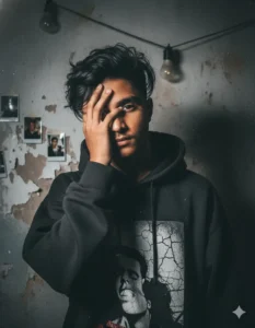 Cinematic café portrait of a boy wearing a trench coat created with the 5 Gemini AI aesthetic photo Prompt