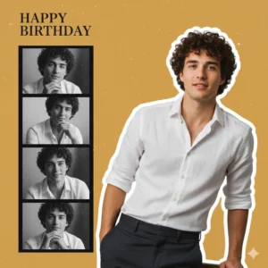 Happy birthday aesthetic boy portrait collage – created using gemini birthday AI photo Prompt for boy.