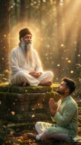 Divine meditation portrait with glowing aura created using Google Gemini Osho AI Photo Editing Prompt. Osho Photo Prompt.