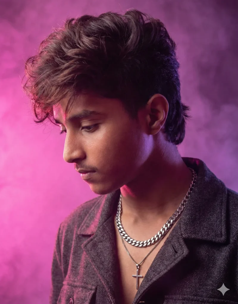 Pink fog moody portrait created using Google Gemini AI Moody Style Photo Prompt For Boy