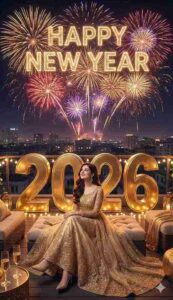 Luxury rooftop Happy New Year 2026 photo using 5 Google Gemini Happy New Year 2026 Photo Editing Prompts - Scipuz