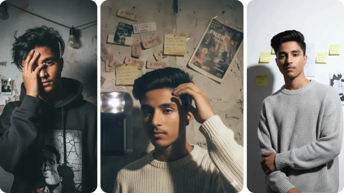 Aesthetic moody portrait of a boy in a dark hoodie using the 5 Gemini AI aesthetic photo Prompt