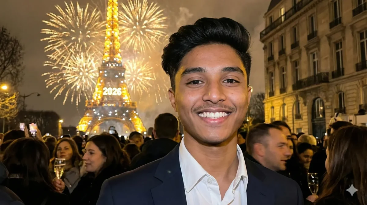 Eiffel Tower New Year 2026 AI Photo Editing Prompt fireworks celebration in Paris with realistic AI photo editing