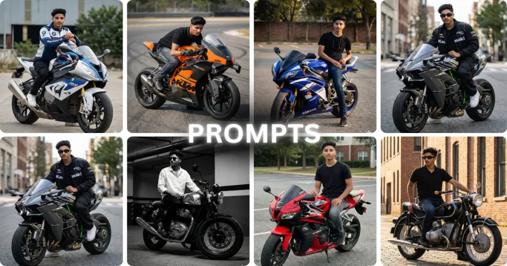 Google Gemini 20 Superbike AI Photo Editing Prompts for Boys with hyper-realistic superbike AI images and cinematic bike photo edits