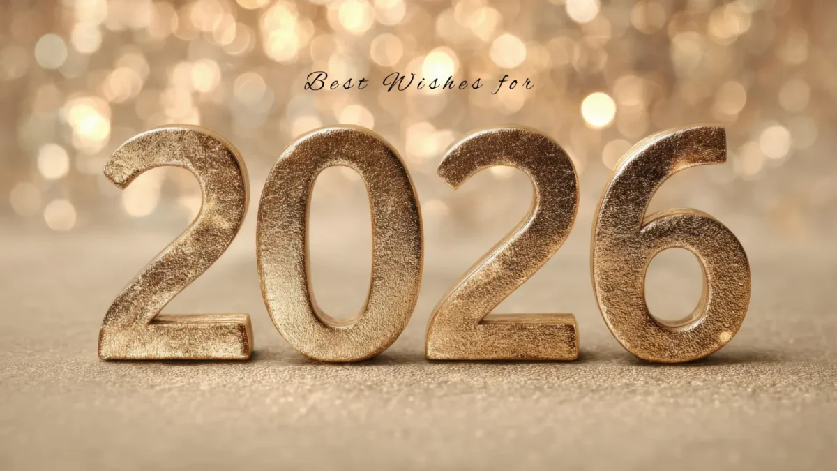 Happy New Year Wishes for 2026 with golden 2026 numbers and festive background
