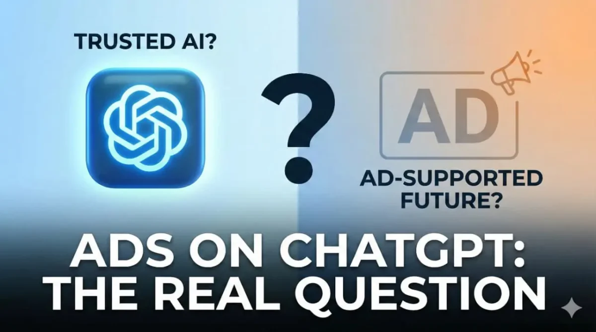 ChatGPT logo with question mark highlighting debate around trusted AI versus ad-supported future