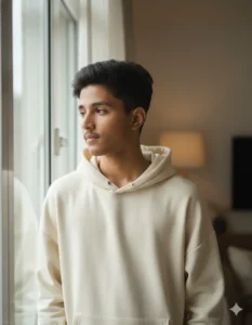 Gemini AI aesthetic hoodie portrait created using latest Gemini AI Aesthetic Photo Prompt For Boys with soft natural light