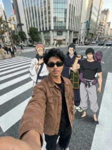 ChatGPT Selfie With Jujutsu Kaisen AI Photo Editing Prompt for Boys Boy taking a realistic Tokyo street selfie with Jujutsu Kaisen anime characters using ChatGPT AI