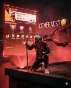 Free Fire Solo AI Photo Prompt for ChatGPT showing a cinematic solo Free Fire character with futuristic UI, heroic emblem, dramatic lighting and esports style profile