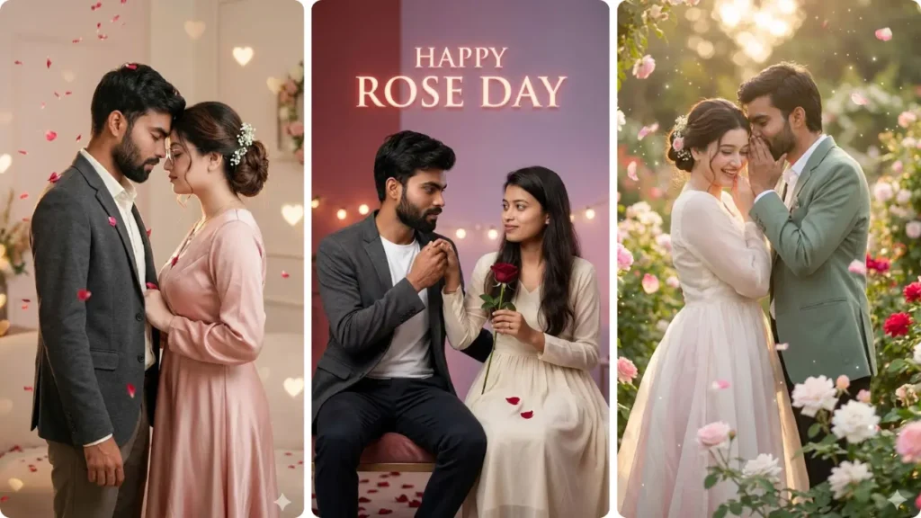 Indian traditional Rose Day couple AI photo with roses, ethnic outfits, and emotional romantic moments
