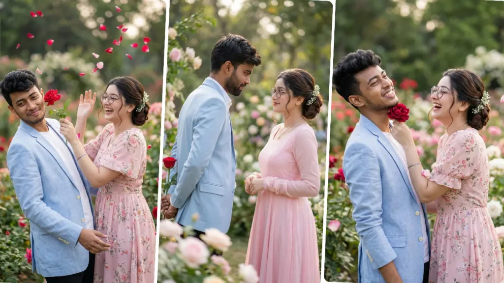 Propose Day AI photo prompts for couples showing romantic proposal poses created using Gemini and ChatGPT