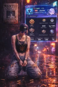 Pubg Solo AI Photo Prompt for ChatGPT showing a cinematic solo PUBG character with dark atmosphere, futuristic profile UI, esports stats and intense gaming mood