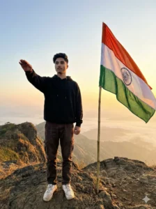 Republic Day 2026 AI Photo Editing Prompts showing a young man saluting with Indian flag on a mountain during sunrise