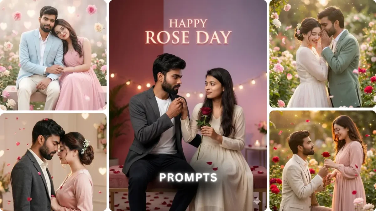 Ultra-realistic Romantic Rose Day Couple AI Photo Prompts , soft lighting, and cinematic background
