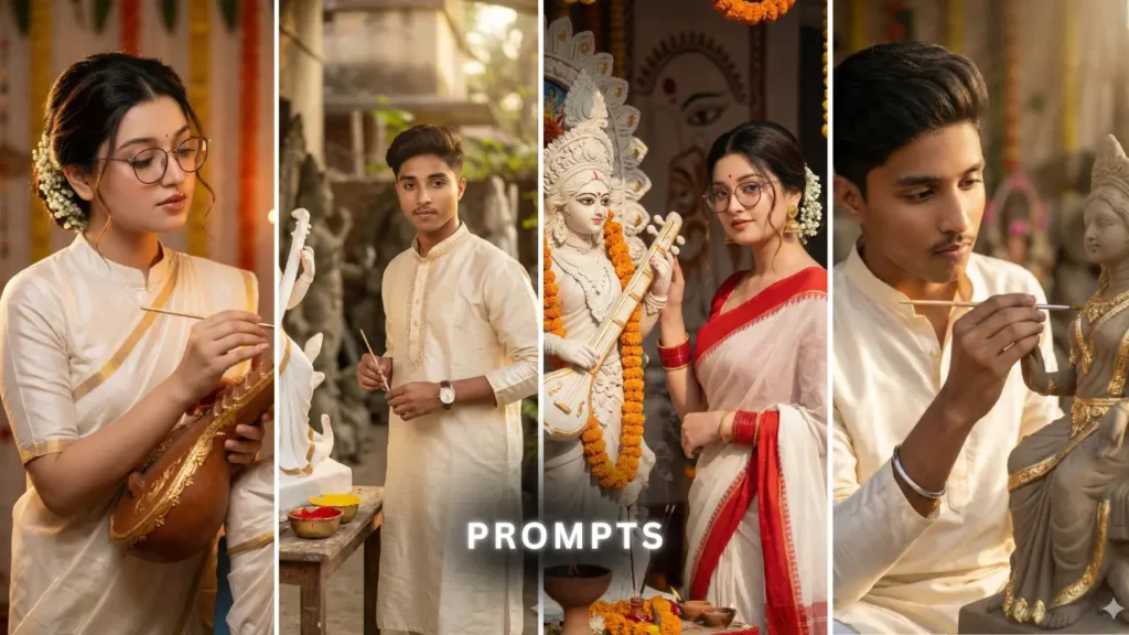 Saraswati Puja AI Photo Prompt For Boys And Girls 2026 | West Bengal Special Prompts