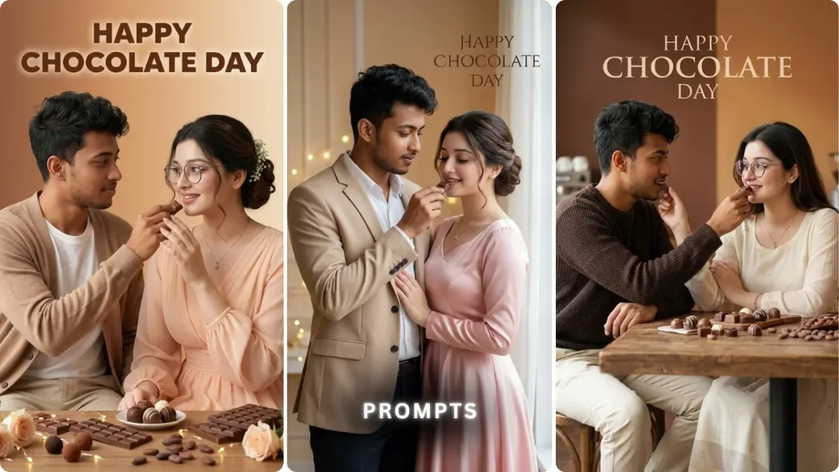 Chocolate Day AI photo prompts for boys romantic Valentine couple with chocolates