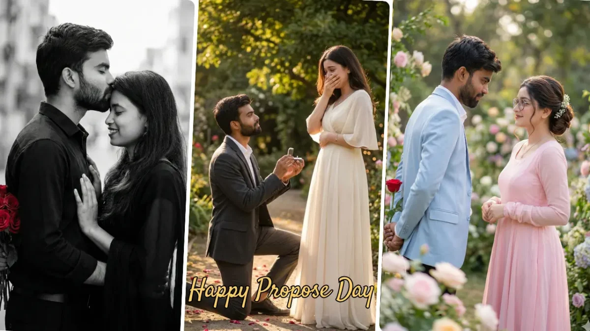 Romantic Propose Day AI Photo prompts generated couple scenes showing cinematic proposal moments and Valentine Week romantic photography style for boys using Google Gemini AI prompts