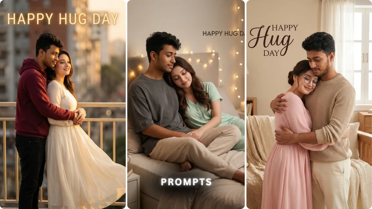 AI-generated Hug Day couple image created using Google Gemini prompts for Valentine Week