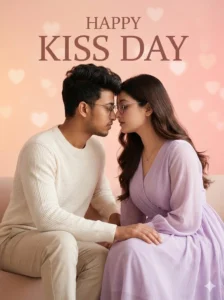 Cute Kiss Day couple close face kiss created using AI photo editing prompts