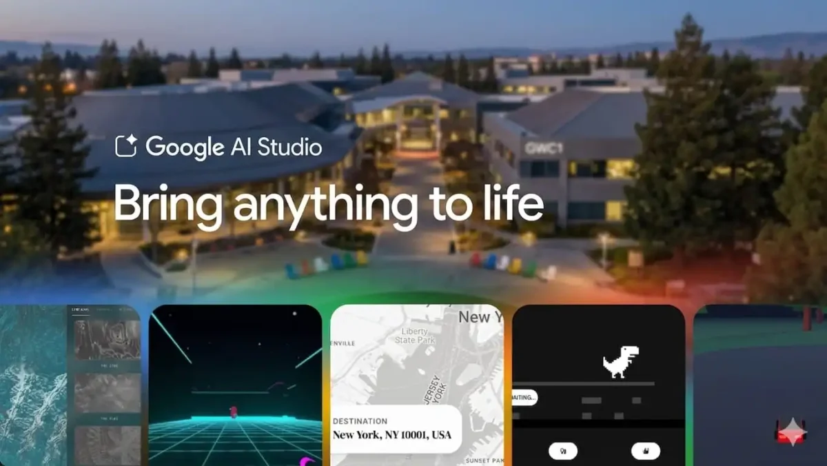 Google AI Studio interface showing Antigravity AI building apps from prompts with real-time features and Firebase integration