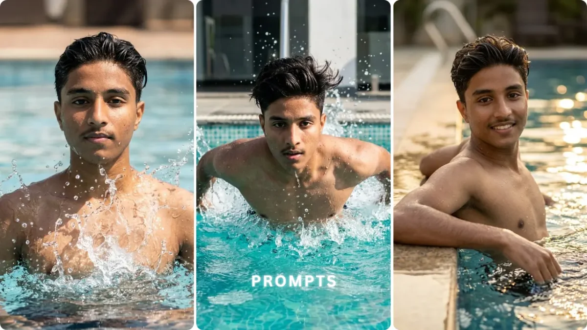 Google Gemini swimming pool AI photo editing prompts for boys 2026 realistic pool photos using own image