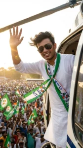 ai generated west bengal election rally helicopter scene political crowd green flags gemini ai prompt