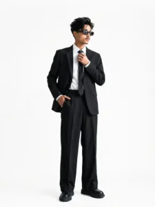 professional headshot ai photo boy white background black suit clean studio lighting