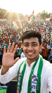 west bengal election ai rally selfie crowd green flags supporter portrait gemini ai image