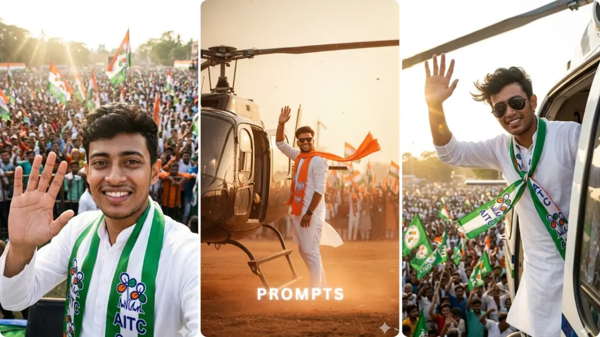 west bengal election 2026 ai photo prompts tmc bjp rally crowd cinematic gemini ai image